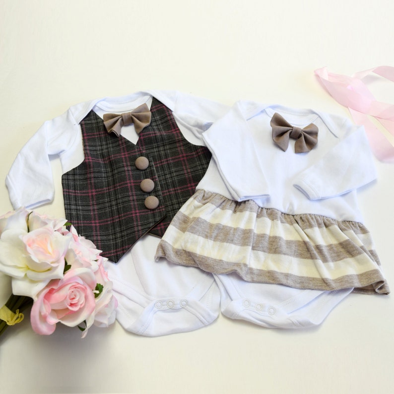 Plaid Mock Vest Keepsake Bodysuit Embroidery Name
