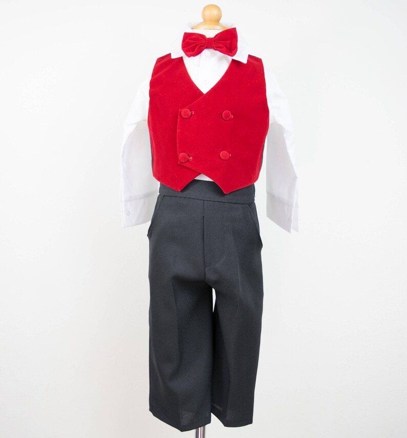 Baby Boy Red Velvet 4 Piece Vest Suit With Bowtie Black Etsy