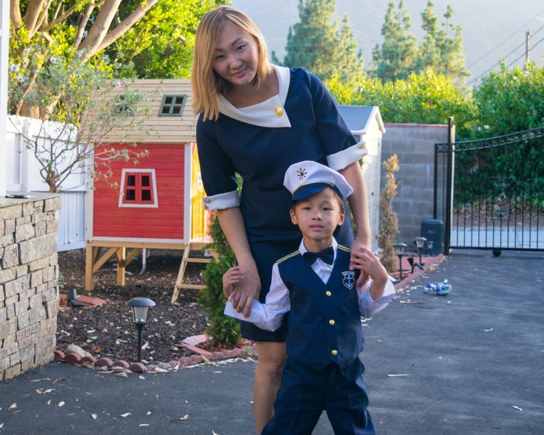 Boys Nautical Marine Captain 5 pieces Suit with Navy White: Jacket, Pants Shirt Cap Bow-Tie, Birthday Party, Size 1-7, 10% Sales image 7