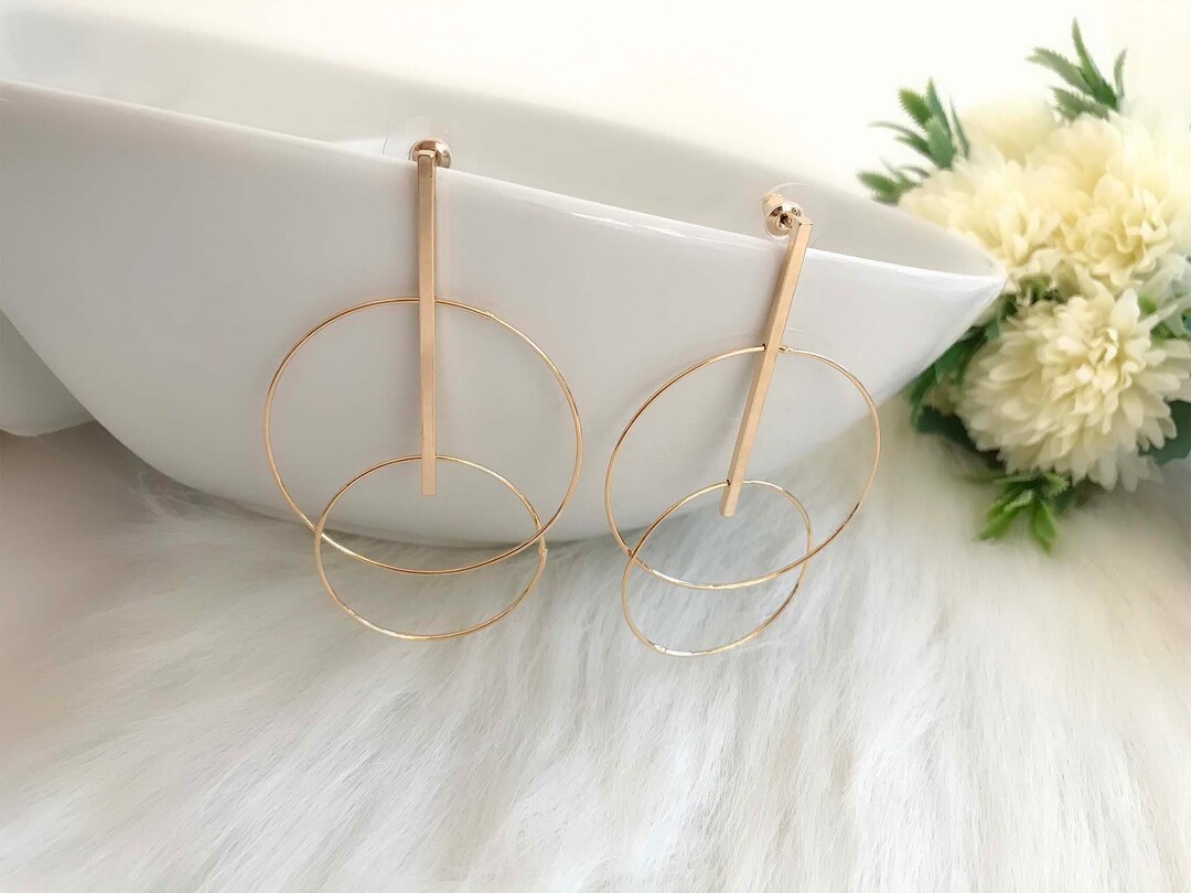 18K Gold-Plated Double Hoop Drop Earrings main image 0
