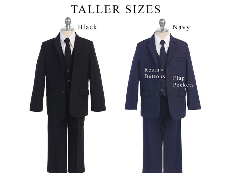 Baby to Teen Boy 5-Piece Suit in Regular and Taller Sizes, Black, Navy, Gray, Baptism, Wedding Ring Bearer, Confirmation, Prom, 15% Sales image 3