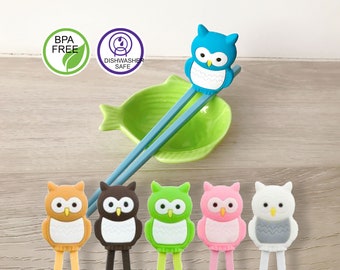 Cute Owl Training Chopsticks, Detachable Figurines, All Ages Kids Teens Adults, Right Left handed, Dishwasher Safe, BPA Free