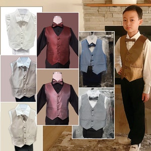 Boy 4-piece Sparkle Vest Suit, Shirt, Bow Tie, Pants | Burgundy Gold Indigo Rose Silver White, Wedding Ring Bearer, Formal Wear 10% Sales