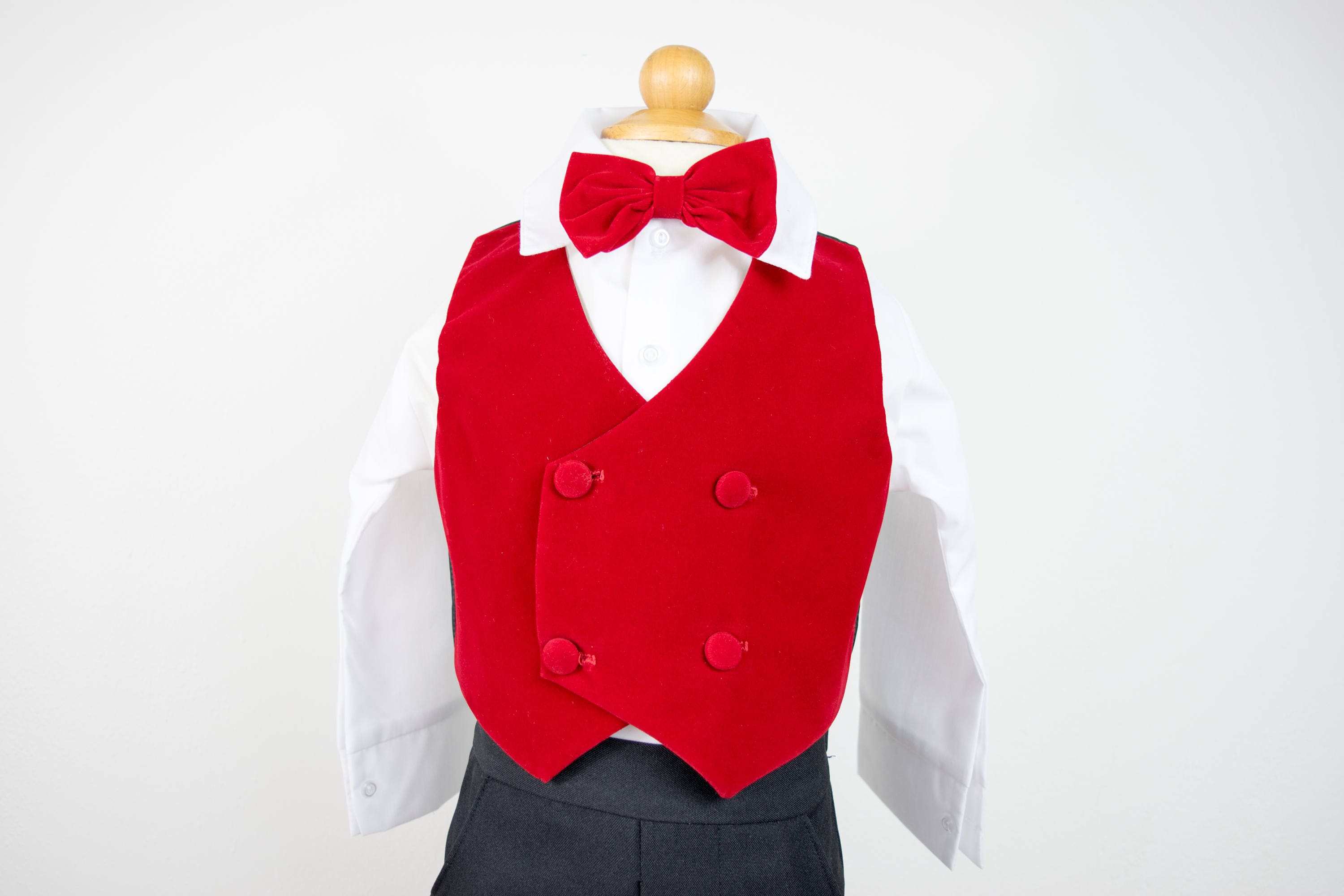 Baby Boy Red Velvet 4 Piece Vest Suit With Bowtie Black | Etsy