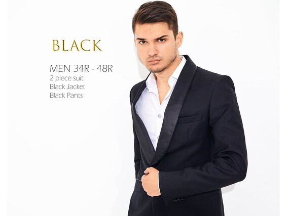 HBDesign Men 2 Piece 1 Button Shawl Lapel Slim Fit Suit Formal Black HBDesign Men 2 Piece 1 Button Shawl Lapel Slim Fit Suit Formal Black