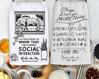 Kitchen Tea Towel Hilarious Heartwarming Puns Quotes, Housewarming Gift Home Décor, Long Lasting Print, Cotton, Machine Washable, 30% Sales