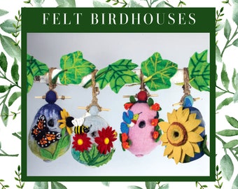 Felt Birdhouse, Water Resistance Wool, Outdoor or Indoor, Sustainable, Ethical Fair Trade, Sunflower Butterfly Bee Hummingbird 20% SALES