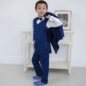 Boy Slim Fit 7-piece Suit Jacket Vest Pants Shirt Tie Bow-Tie Hanky, Indigo Navy Royal Blue, Sky Blue, Wedding Ring Bearer, Prom 30% Sales 画像 8