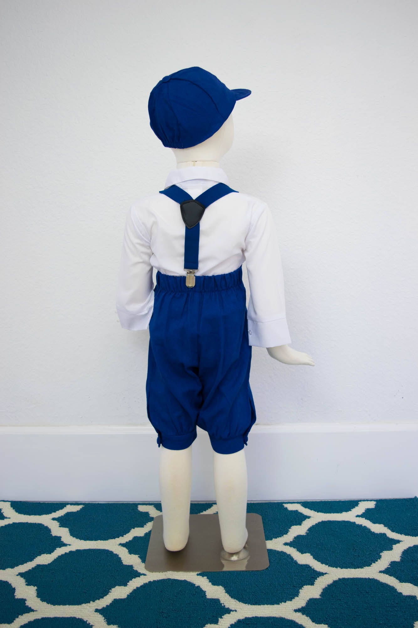 Baby to Little Boy Retro 5 piece Natural Linen Knickers Set, Royal Blue