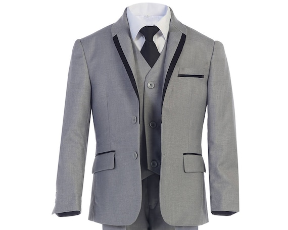 Boys Grey Suit Boys Piping Grey Suits Wedding Prom Pageboy Suit