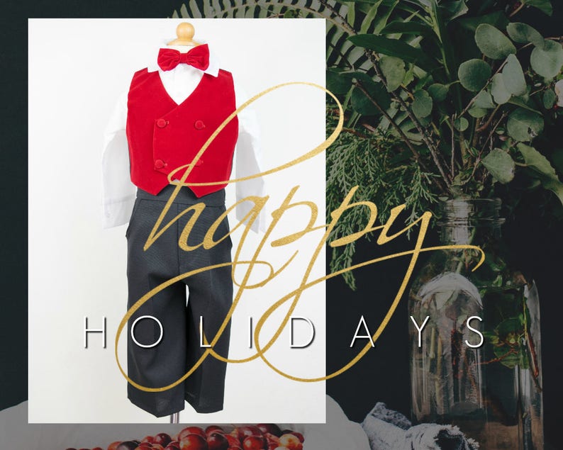 Baby Boy Red Velvet 4 Piece Vest Suit With Bowtie Black Etsy