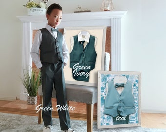 Boy 4-piece Vest Suit, Shirt, Bow Tie, Pants, Toddler to Preteen, Hunter Green, Teal Turquoise, Wedding Ring Bearer, 10% Sales