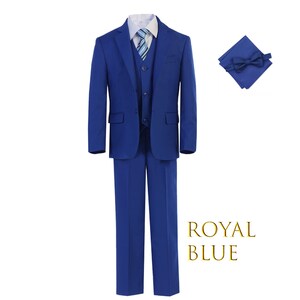 Boy Slim Fit 7-piece Suit Jacket Vest Pants Shirt Tie Bow-Tie Hanky, Indigo Navy Royal Blue, Sky Blue, Wedding Ring Bearer, Prom 30% Sales Royal Blue