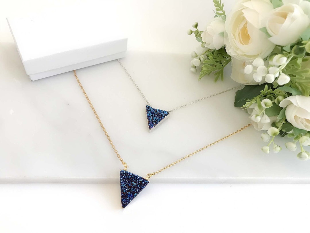 Collier Fait Main En Argent 925 Avec Quartz Druzy Titane - 18 Pouces - Multi-couleur