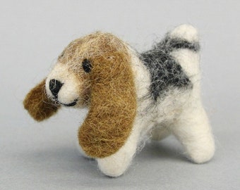 Handmade Felted Wool Beagle Dog, Home Décor Gift, Display for Shelf Fireplace Desktop Table, 20% Sales