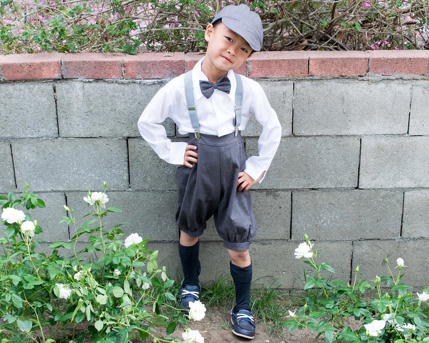 Baby to Little Boy Retro 5 piece Natural Linen Knickers Set, Royal Blue