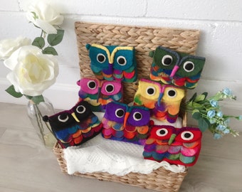 Handmade Felted Wool Owl Purse Pouch for Children Adults, Nepal Fair Trade Artisans, Gift Accessories 20% SALES