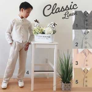 Toddler to Preteen Light Linen 4pc Summer Vest Set, Gray, Pink, Beige Ivory, Khaki, Baptism Christening, Wedding Ring Bearer, 10% Sales