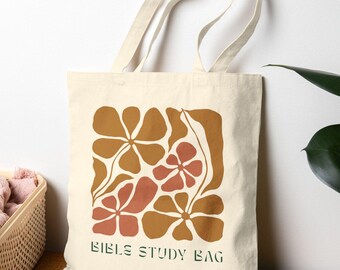 Floral Bible Study Tote Bag: Reusable Cotton Canvas Carryall