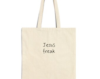 Jesus freak Tote Bag | minimal handwritten text, natural canvas, faith based gift, church carryall