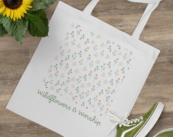 Wildflowers & Worship Christian Canvas Tote Bag: Faith-Based Scripture Design