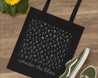 Consider the Lilies Tote Bag: Faith-Based Christian Floral Canvas