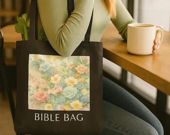 Floral Church Tote Bag: 100% Cotton Canvas Reusable Grocery Shopping