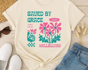 Saved by Grace Boxy Tee: Inspirational Graphic T-Shirt