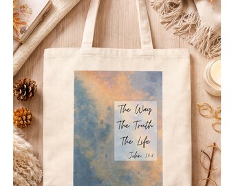 The Way The Truth The Life Tote Bag | John 14:6 Scripture Canvas Christian Gift Bible Book Bag