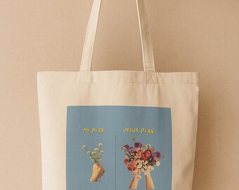 Christian Canvas Tote Bag: Floral Faith Print, Inspirational Bible Verse