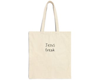 Jesus freak Tote Bag | minimal handwritten text, natural canvas, faith based gift, church carryall
