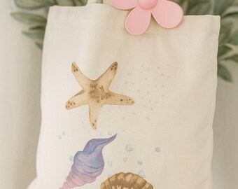 Seashell Starfish Cotton Canvas Tote Bag: Beach Decor
