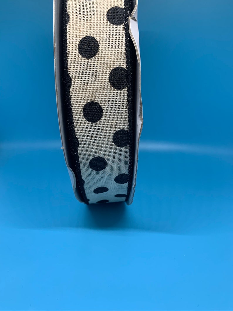 1.5 Polka Dots Ribbon beige and black polka dot ribbon Natural /& Black by the yard