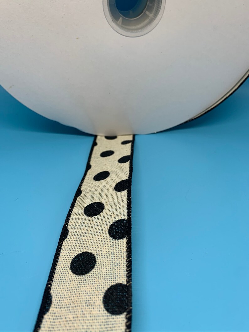 1.5 Polka Dots Ribbon beige and black polka dot ribbon Natural /& Black by the yard