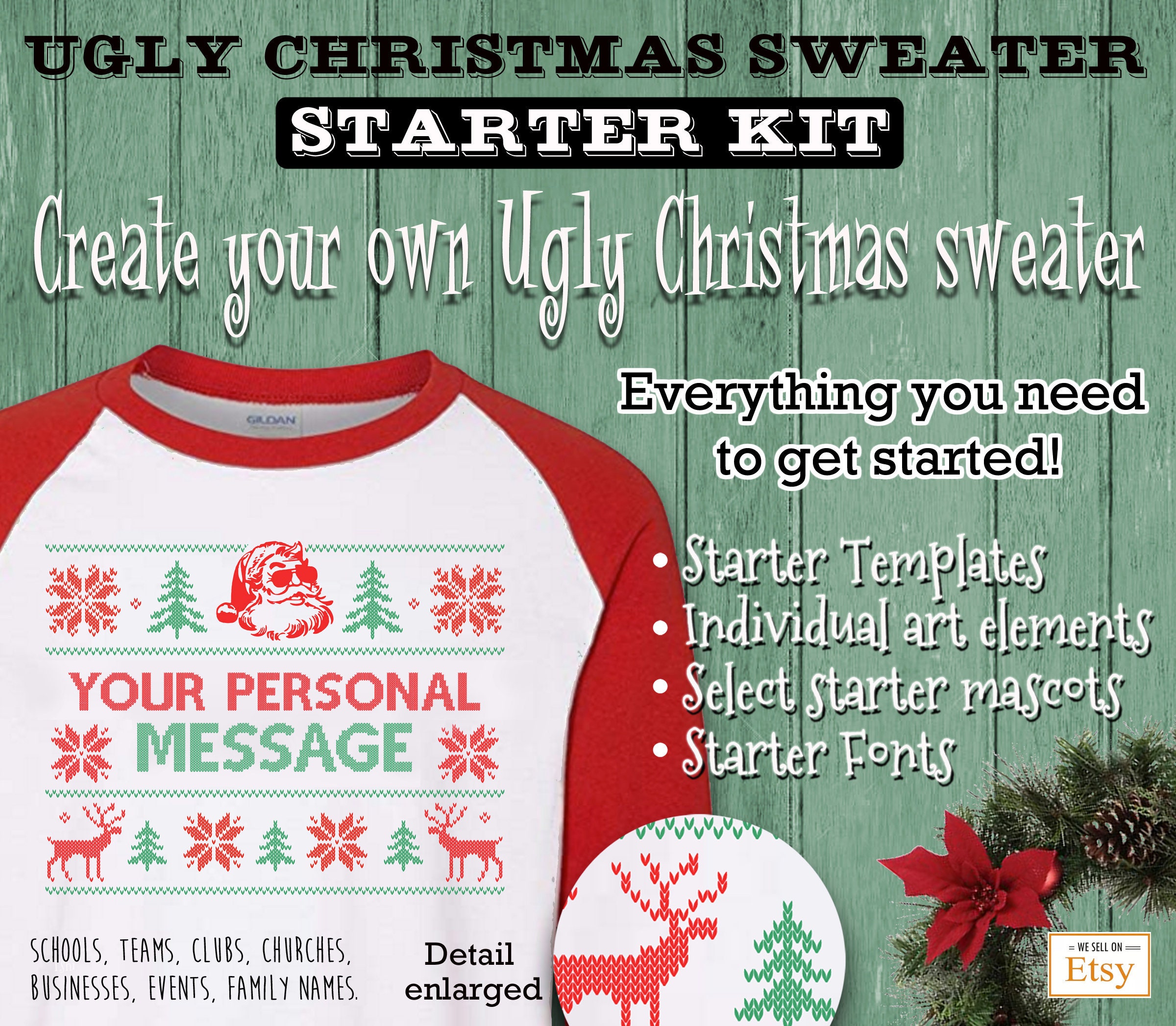 Ugly Christmas Sweater Starter Kit Digital Files to Make Your Own Designs Etsy