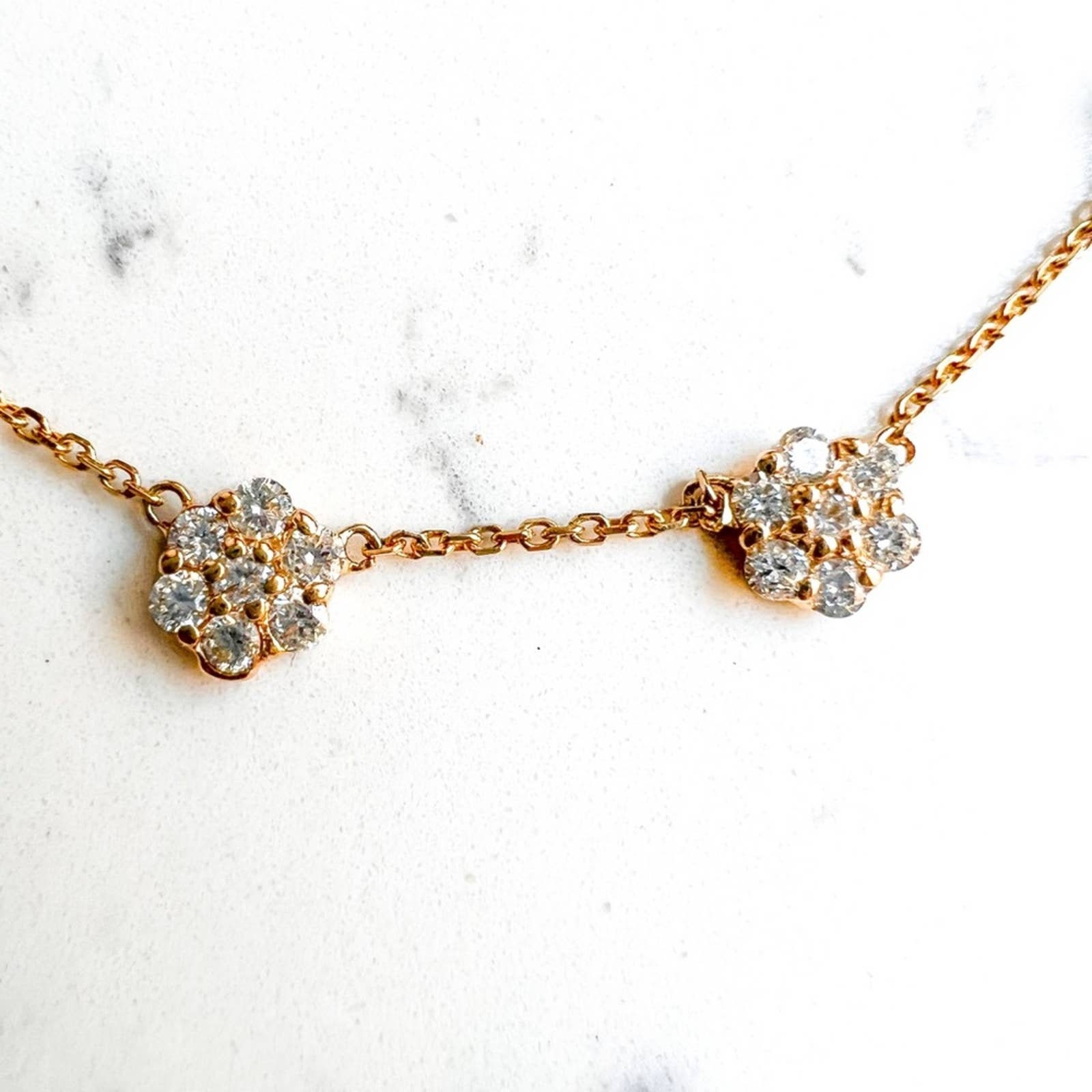 2ct Diamond Flower Station Necklace in 14K Yellow Gold Etsy