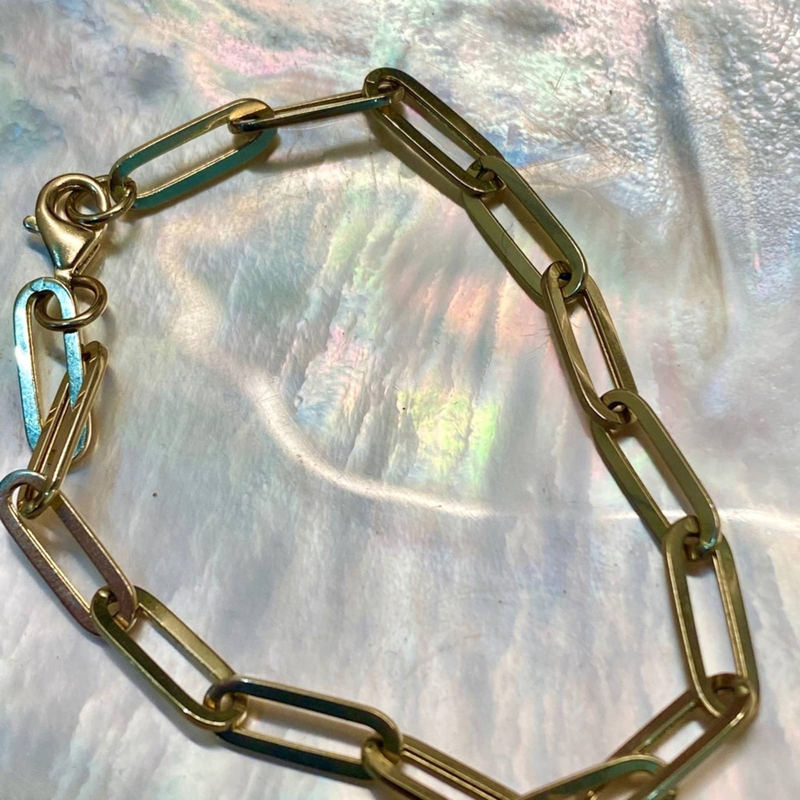 14K Solid Gold Paperclip Bracelet Real Gold Paperclip Etsy