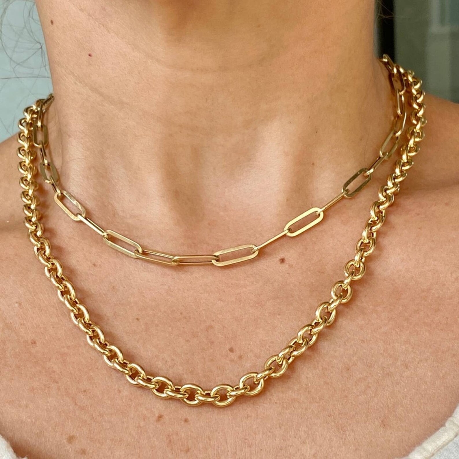 14K Yellow Gold Chunky Necklace Solid Gold Chain Layering | Etsy