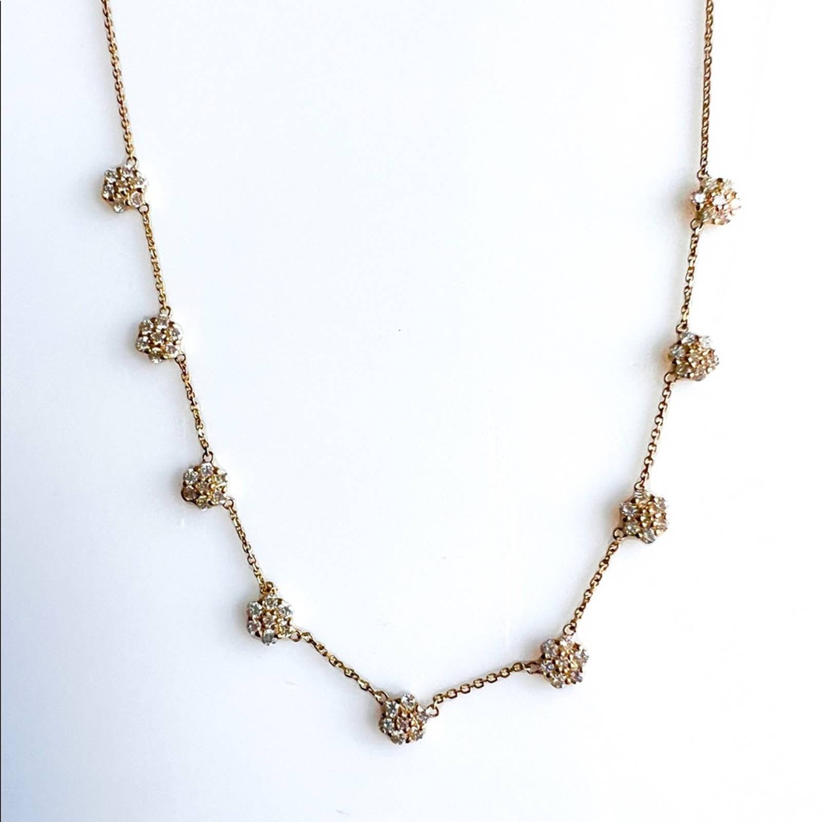 2ct Diamond Flower Station Necklace in 14K Yellow Gold Etsy
