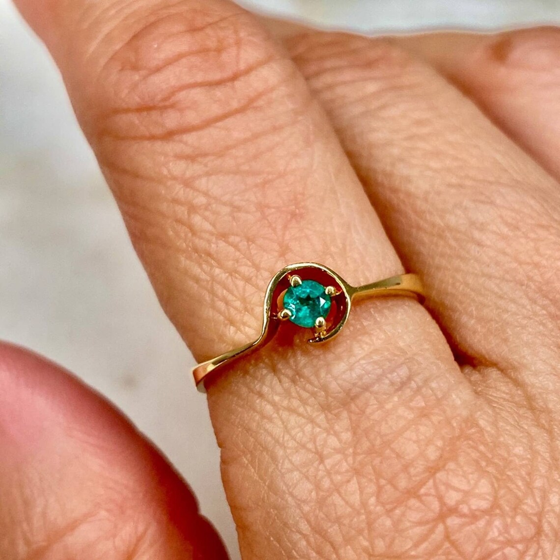 18K Gold Emerald Ring Dainty Small Emerald Ring Natural Etsy