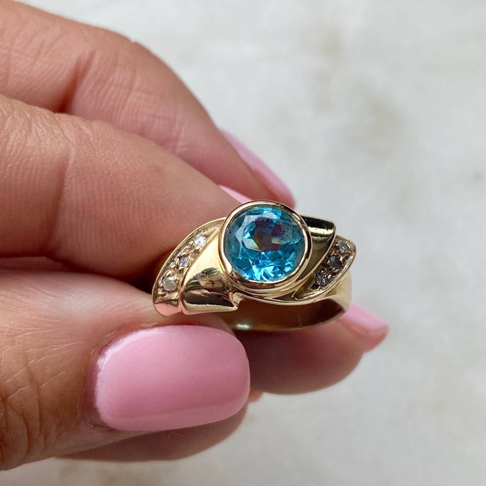 14K Blue Topaz and Diamond Ring Vintage Blue Topaz and | Etsy