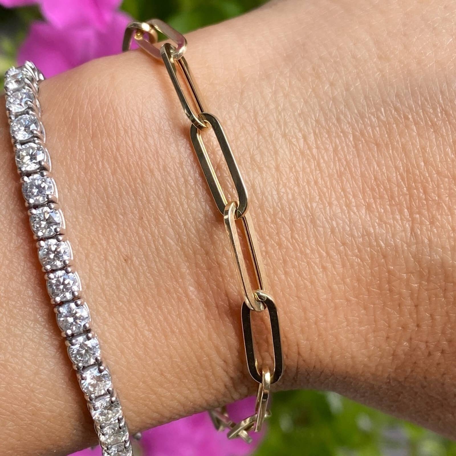 14K Solid Gold Paperclip Bracelet Real Gold Paperclip Etsy