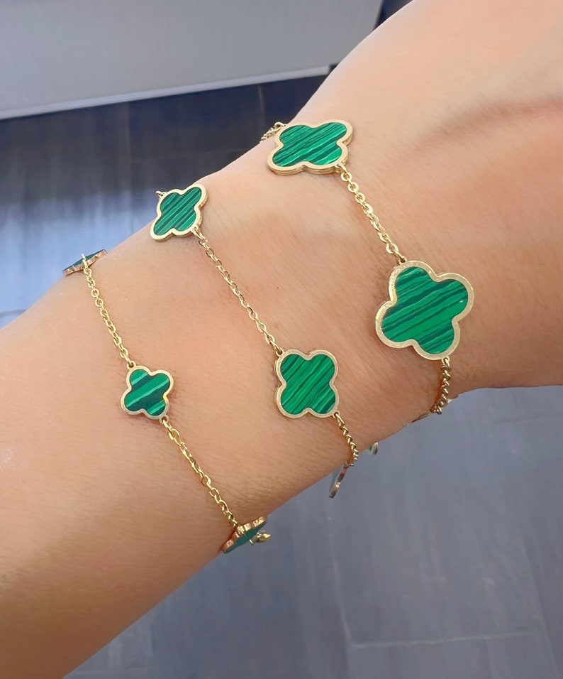 Malachite Clover Bracelet in 14K Gold Etsy