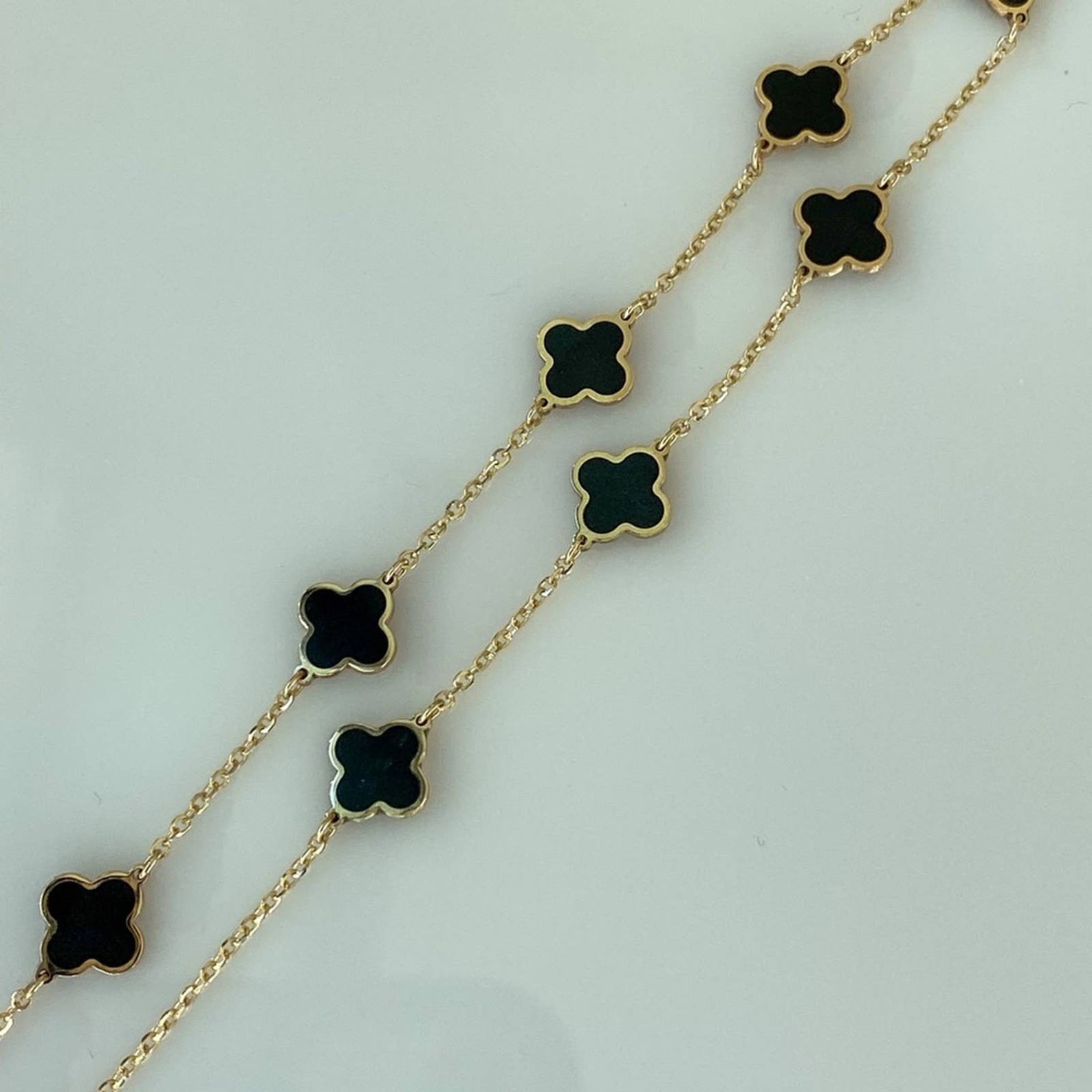 14K Gold Onyx Clover Station Necklace Four Leaf Clover - Etsy