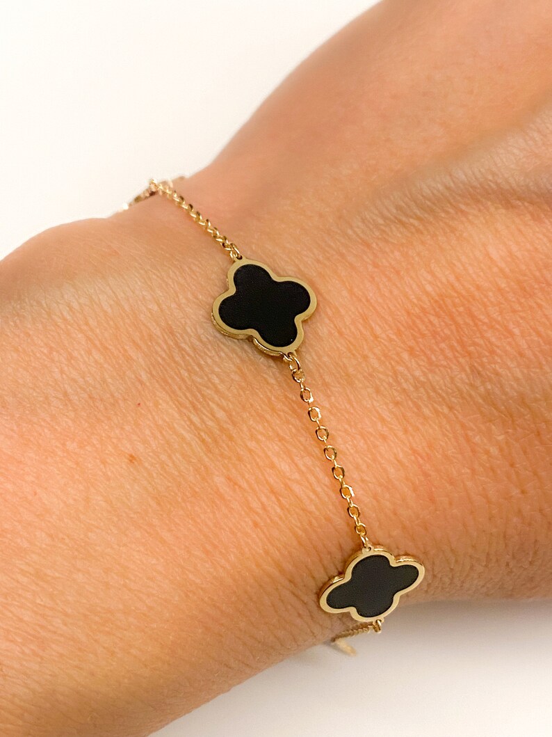 14K Yellow Gold Clover Bracelet Clover Bracelet Four Leaf Etsy