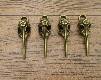 4 Bird Skull Charms,Antique Bronze Tone-RS1121