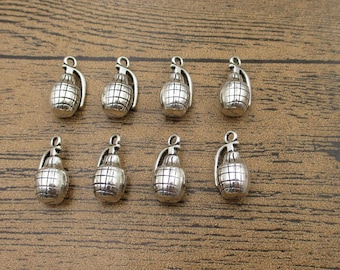 2 x Tibetan Silver HAND GRENADE WARFARE 3D 22mm Charms Pendants Beads