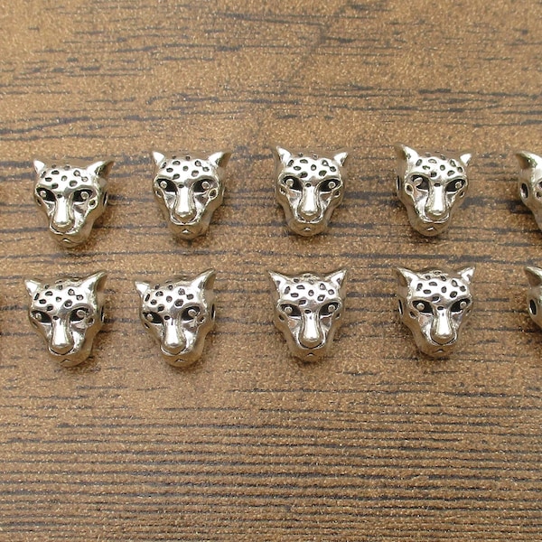 12 Leopard Head Spacer Beads,Antique Silver Tone-RS1291