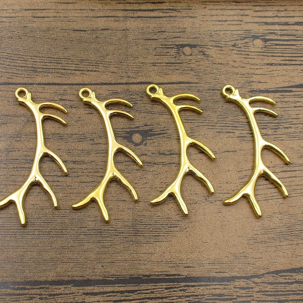 4 Big Antler Charms,Gold Color-RS862
