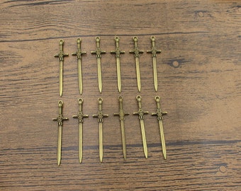 40 Antique Bronze Sword Charms: Medieval Jewelry Supplies